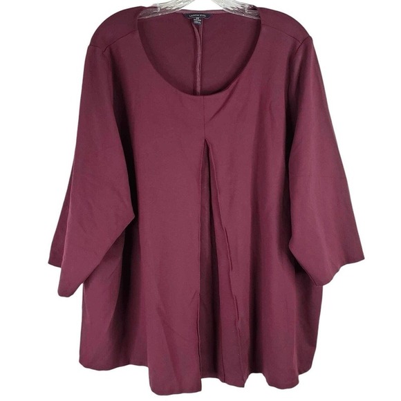 Lands End Shirt Womens Plus Size 3X Maroon Red 3/4 Sleeve Tunic Too Viscose - Picture 2 of 9